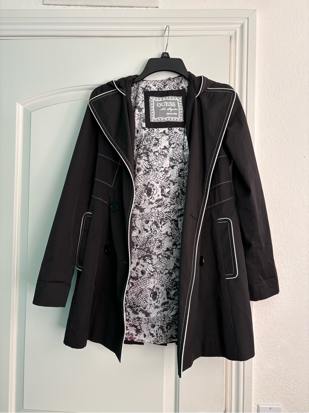 GUESS Black Trench Coat with Floral Lining
